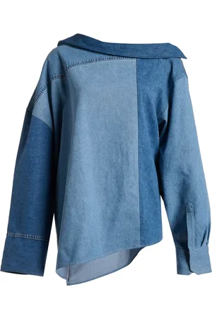 A.W.A.K.E. MODE Upcycled Denim Off-the-Shoulder Top, , FR 34