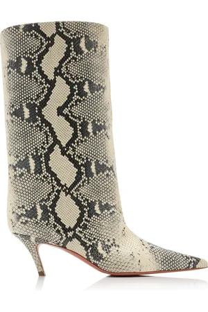 Amina Muaddi Fiona Snake-Effect Leather Ankle Boots, , IT 35