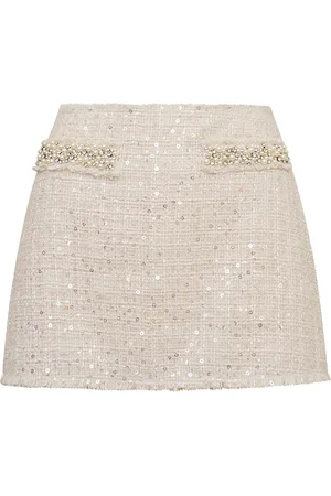 LOVESHACKFANCY Wendina Embellished Tweed Mini Skirt, , US 00