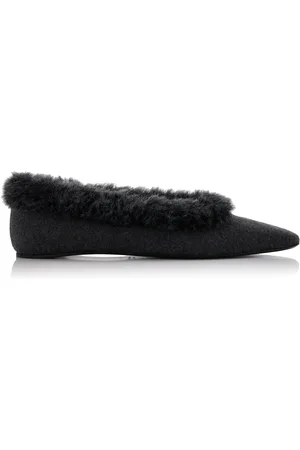 Totême Shearling-Edge Flannel Ballet Flats, , IT 36