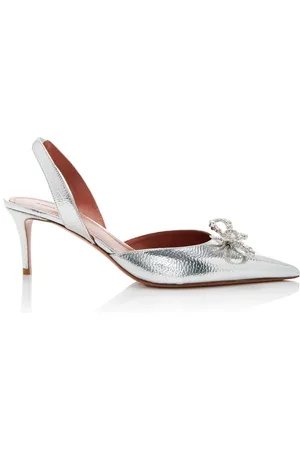 Amina Muaddi Rosie Metallic-Leather Slingback Pumps, , IT 36