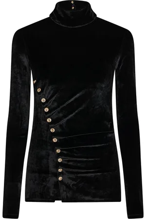 Paco rabanne Gathered Velvet Turtleneck Top, , FR 38