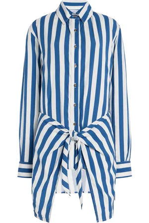 ANEMOS L.A. Striped Stretch-Twill Mini Wrap Shirt Dress, , L