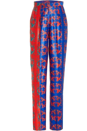 LISA FOLAWIYO Lucky High-Rise Patchwork Silk Straight-Leg Pants, , UK 10