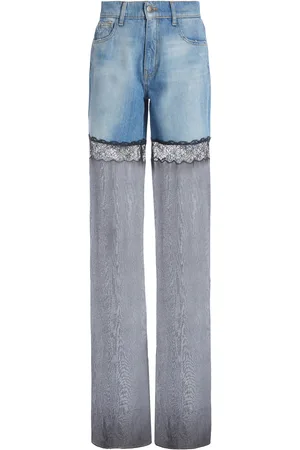 Nensi Dojaka Hybrid Denim and Mesh Wide-Leg Jeans, , S