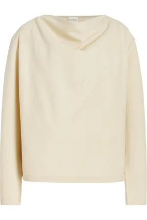 Closed Draped Wool-Cotton Top, , XS