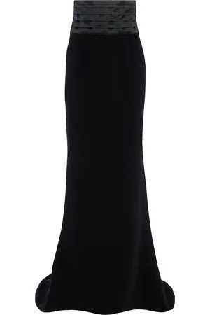 Sergio Hudson Cumberbund-Detailed Stretch-Crepe and Satin Maxi Evening Skirt, , US 6