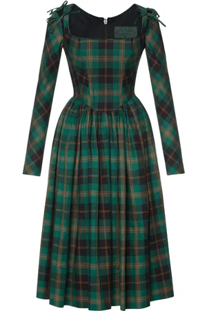 LENA HOSCHEK Vivienne Convertible Plaid Cotton Midi Dress, , XS