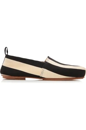 Jacquemus Carré Collapsible Striped Cotton Flats, /white, IT 36