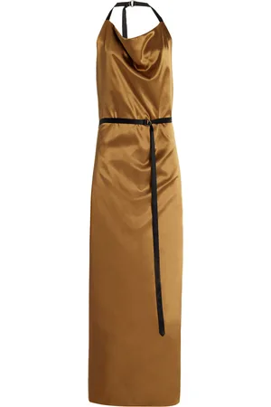 BEVZA Satin Maxi Apron Wrap Dress, , S