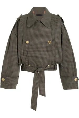 DARKPARK Penelope Shepherd-Check Cotton Cropped Trench Coat, , XS