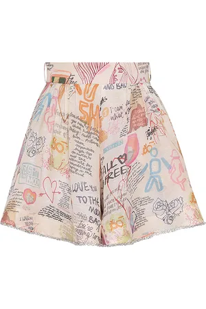 ZIMMERMANN Crush Belted Linen-Silk Shorts, , 2