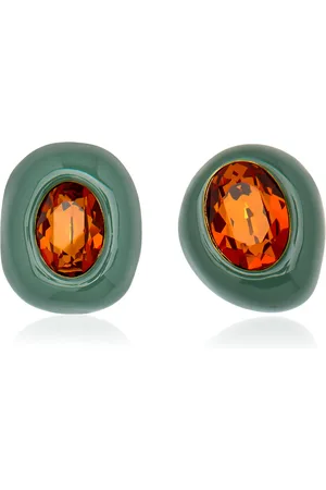 Oscar de la Renta Asymmetric Enameled Clip-On Earrings, , OS, , Gifts For Her