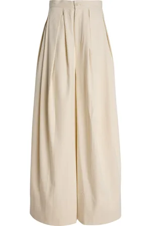 Marrakshi Life Exclusive The High-Waisted Pleated Cotton Trousers, , XS
