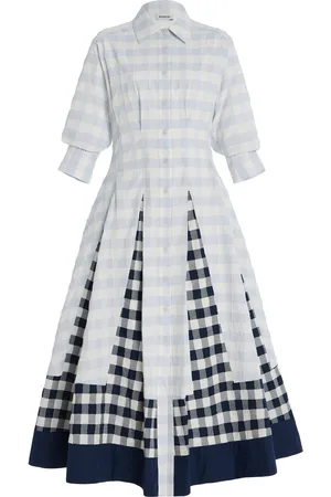 Simkhai Jazz Pintucked Gingham Cotton Midi Shirt Dress, , M