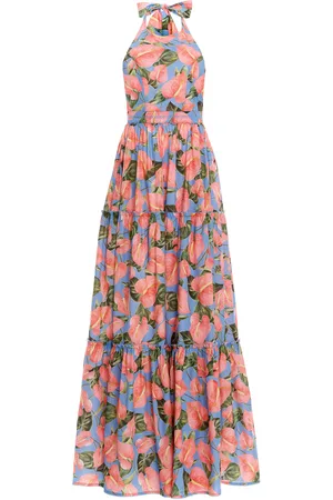Agua by Agua Bendita Naranja Tiered Printed Cotton Poplin Maxi Dress, , S