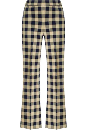 High Kick Gingham Stretch-Cotton Knit Cropped Flared Pants, , L