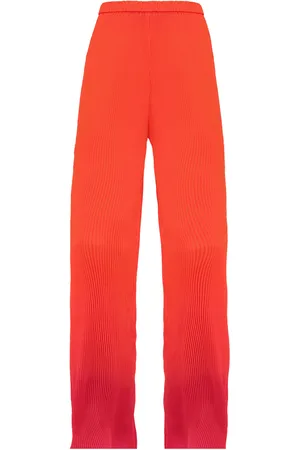 Andrea Iyamah Atti Plissé Satin Straight-Leg Pants, , XS
