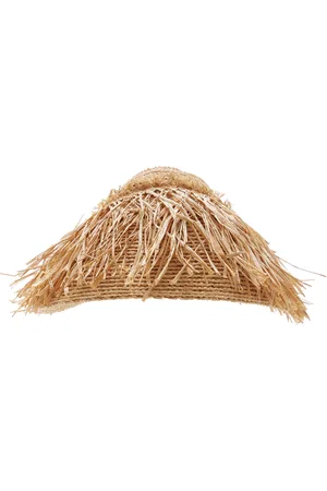 LOLA HATS Exclusive Fringed Raffia Visor, , S
