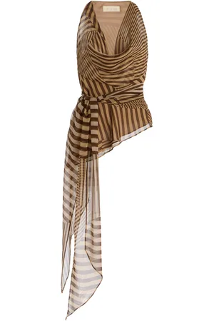De La Vali Diosa Scarf-Neck Striped Silk-Chiffon Top, , UK 10