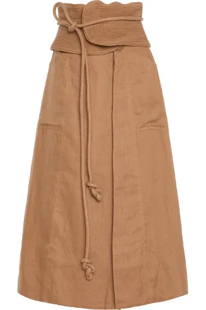 Andres Otalora Sintiendo Mucho Belted Linen Midi Skirt, , XS