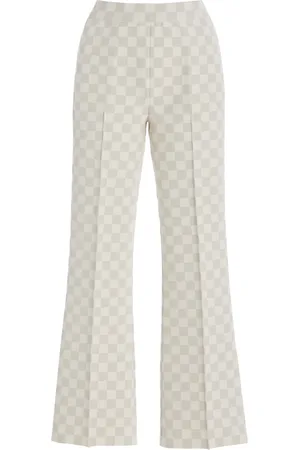 High Exclusive Kick Checked Stretch-Cotton Knit Cropped Flared Pants, , XS