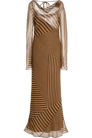 De La Vali Gracia Striped Silk-Chiffon Midi Dress, , UK 4