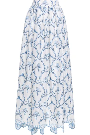 Agua by Agua Bendita Tangelo Embroidered Linen Maxi Skirt, , XS