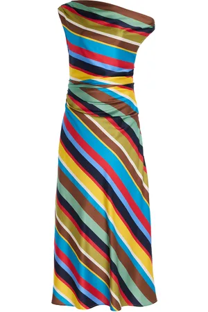 Staud Phare Off-The-Shoulder Striped Silk Maxi Dress, , US 10