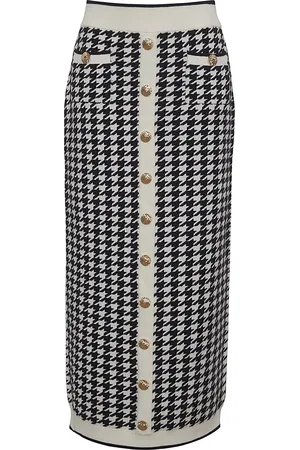Cara Cara Ronnie Houndstooth Wool-Cashmere Midi Skirt, /white, S