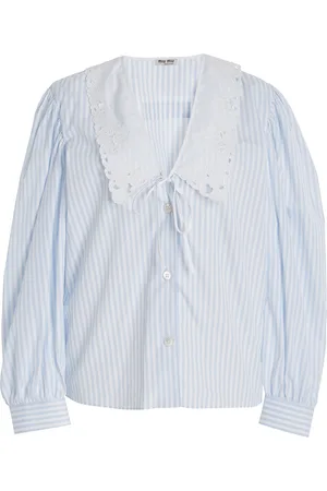 Miu Miu Collared Striped Cotton Top, , IT 38
