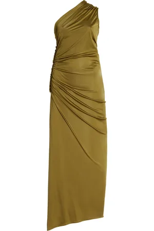 Atlein Asymmetric Ruched Satin Maxi Dress, , FR 42