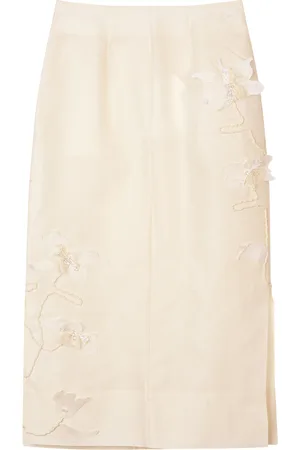 Mark Kenly Domino Tan Noshie Atelier Silk-Wool-Twill Midi Skirt, , FR 46