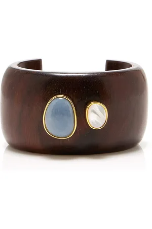 Lizzie Fortunato Lanna Acacia Wood Gold-Plated Multi-Stone Cuff, , M/L, , Gifts For Her