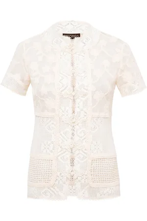 SIEDRES Syrine Lace Patchwork Cotton Top, , EU 34