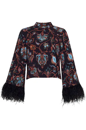 Cara Cara Vida Ostrich-Trimmed Crepe Top, , XXL