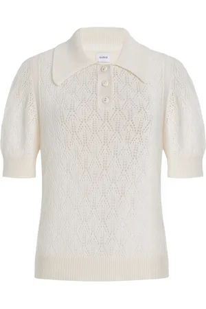 Barrie Scallop-Knit Cashmere Polo Top, , S