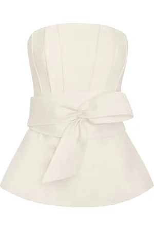 Andres Otalora Tum Belted Linen Strapless Top, , US 6