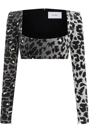 ALEX PERRY Leopard Printed Velvet Crop Top, , UK 8