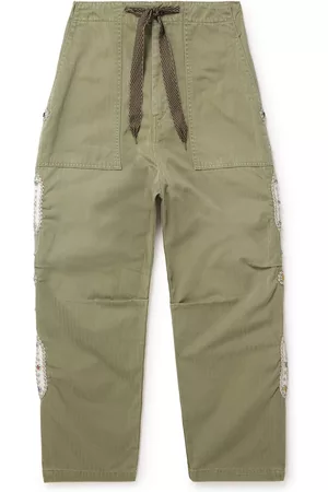 KAPITAL Easy Baker Straight-Leg Embellished Herringbone Cotton-Twill Drawstring Trousers