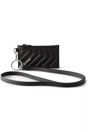 Balenciaga Logo-Print Full-Grain Leather Zipped Cardholder with Lanyard