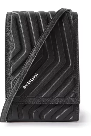 Balenciaga Logo-Print Embossed Full-Grain Leather Messenger Bag