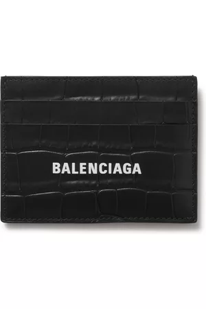 Balenciaga Logo-Print Croc-Effect Leather Cardholder