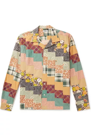 BODE Diagonal Square Convertible-Collar Patchwork Cotton-Poplin Shirt