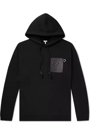 Loewe Logo-Debossed Leather-Trimmed Cotton-Jersey Hoodie