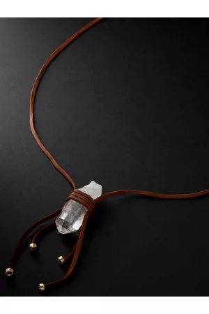 JACQUIE AICHE Gold, Quartz and Textured-Leather Necklace