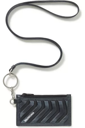 Balenciaga Logo-Print Embossed Full-Grain Leather Cardholder with Lanyard