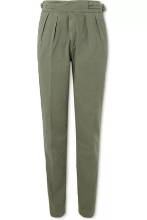 Rubinacci Manny Tapered Pleated Cotton-twill Trousers In Green | ModeSens