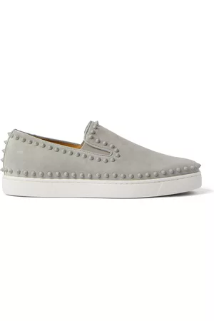 Christian Louboutin Louis Junior Studded Leather-trimmed Canvas Sneakers - Men - Gray Sneakers - EU 44