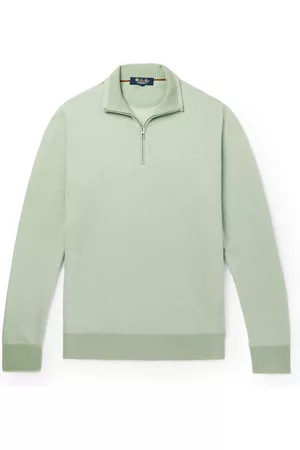 Loro Piana Roadster Striped Cashmere Half-Zip Sweater